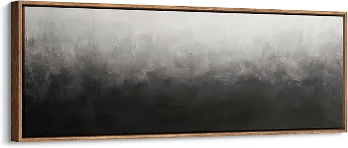 wall26 Large Framed Wall Art Canvas Print - Gray and Black Mist Abstract Wall Decor - Contemporary Artwork for Living Room Bedroom Office - 60"x20"