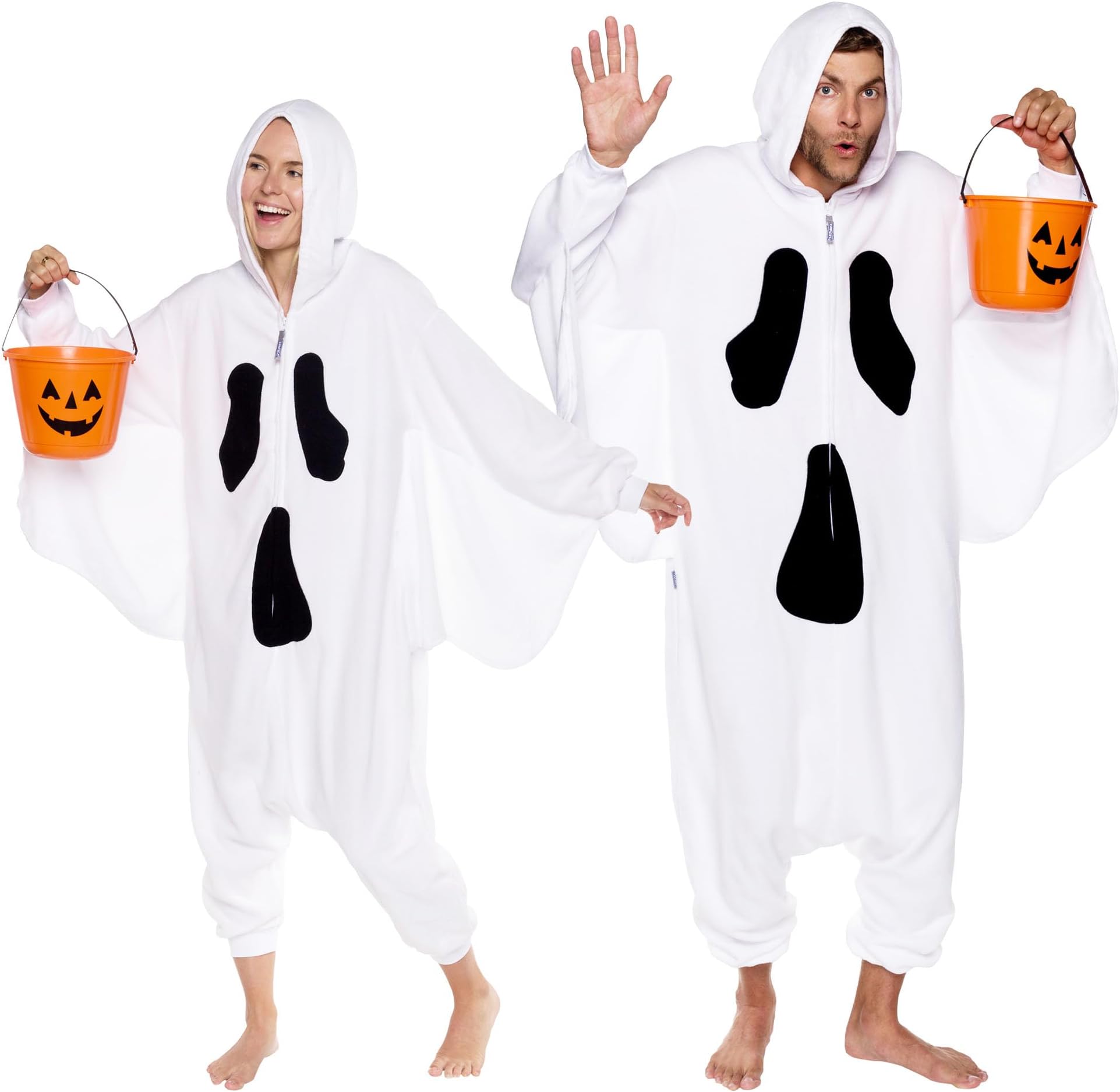 Ghost Adult Onesie - Spirit Halloween Costume - Plush Spooky One Piece Cosplay Suit for Adults, Women and Men FUNZIEZ!