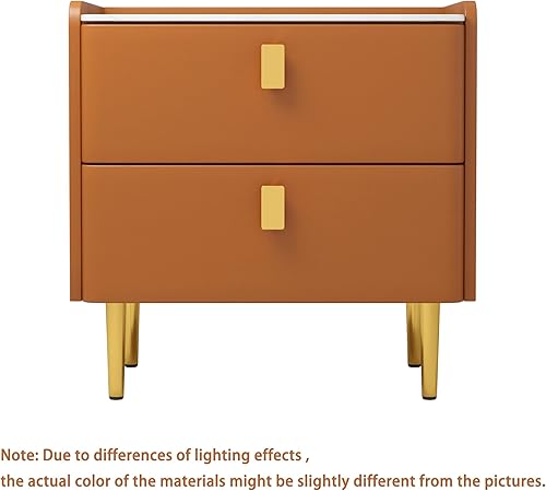 Miniatura 6 de MGH Moderno juego de 2 mesitas de noche pequeñas con dos cajones mesas auxiliares de piel sintética de mármol de mediados de siglo mini mesa de