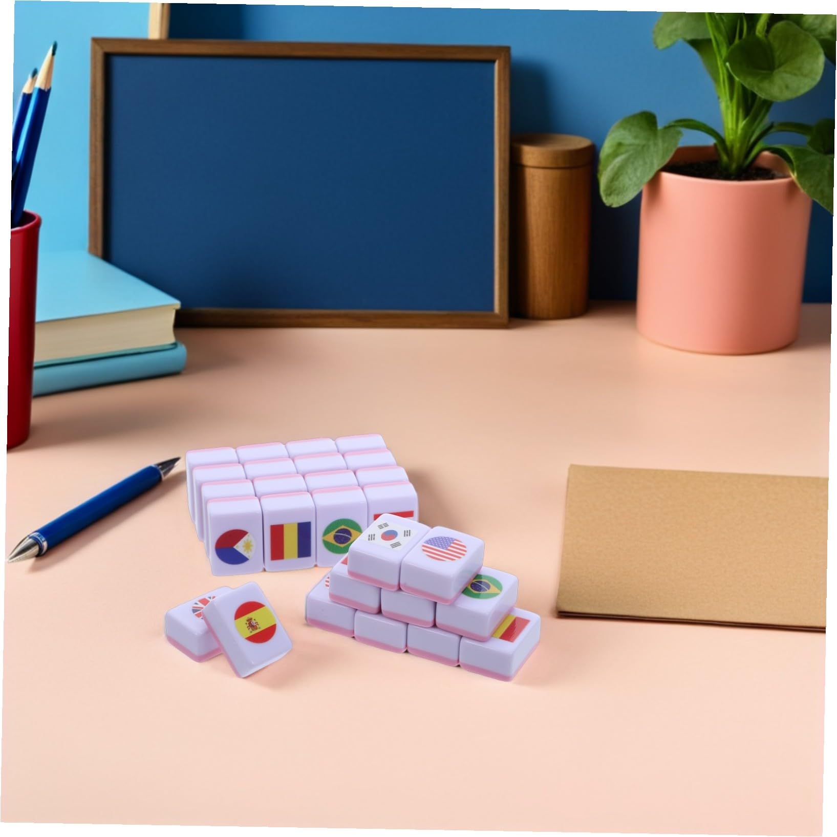 Mikinona 64 Sztuki Płytek Do Gry Planszowej Mahjong Z Flagą Narodową Gra Dopasowująca Edukacyjna Gra Geograficzna Travel W Kafelki Majong Tiles