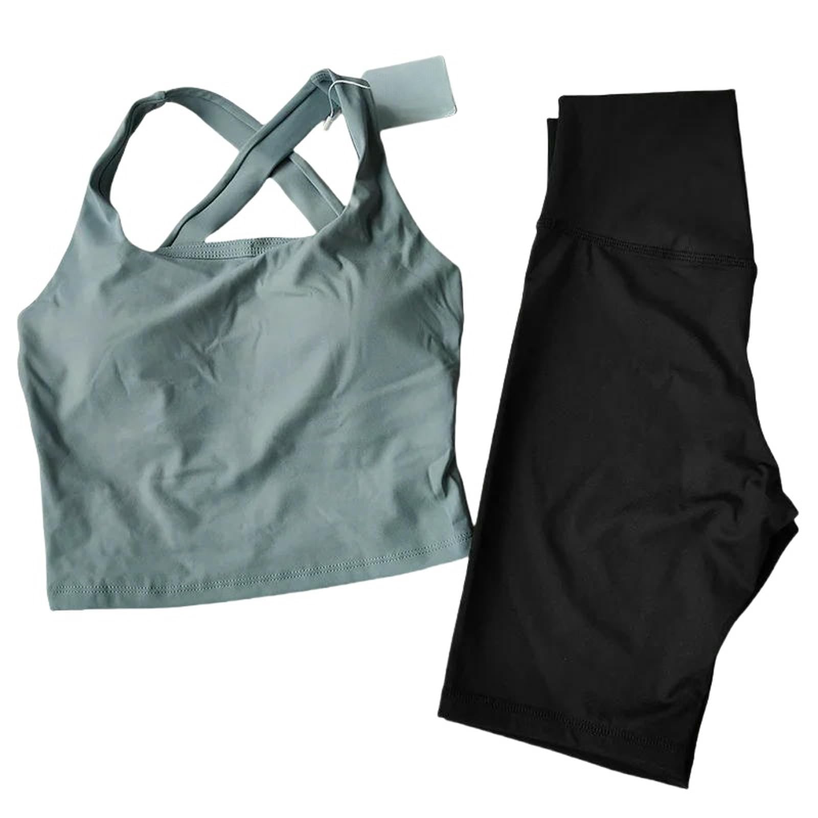 Conjunto de yoga para mujer, ropa deportiva de entrenamiento, ropa de gimnasio, pantalones cortos de cintura alta, trajes deportivos
