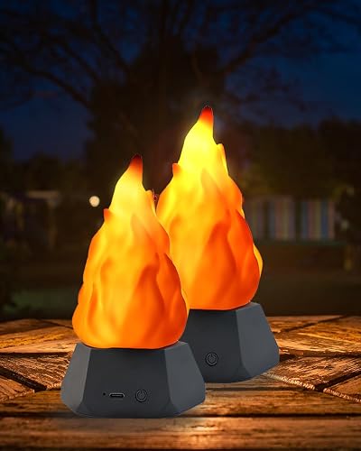 Fake Fire Lamp, LED Rechargeable Travel Night Light with Flickering