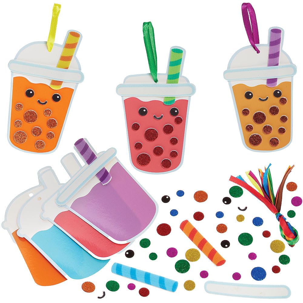 Baker Ross WA103 Bubble Tea Mix & Match Decoration Kits - Pack of 8, Fun Foam Craft Kits for Classroom and Home