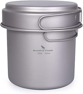 iBasingo Set di pentole in titanio Set di pentole da campeggio con manico pieghevole per zuppa all'aperto, ciotola per friggere, kit di pasticcere, escursionismo, picnic, cucina, kit per 1-2 persone