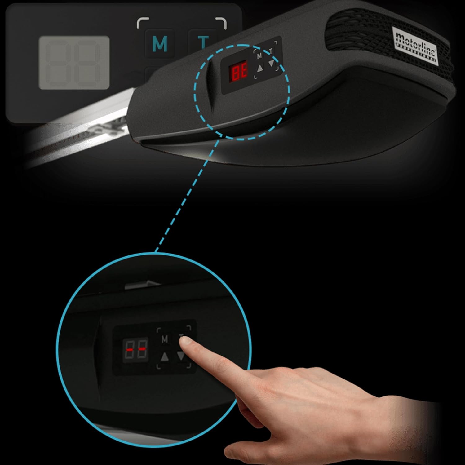 Close-up of the MOTORLINE Rosso 60 motor control panel with digital display and buttons