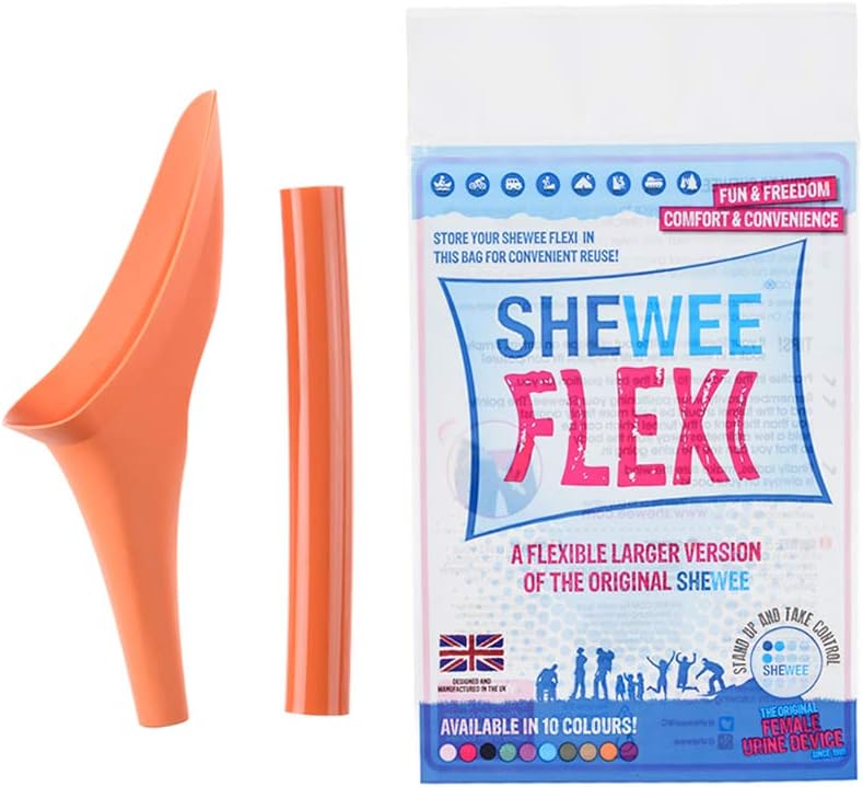 Flexi Female Urinal - Made in the UK – Flexible, Reusable, Portable & Recyclable Urination Device. Festival, Camping, Car, Hiking Essentials for Women. Stand to Pee Device W/Extension Pipe