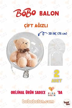 BOBO Balon Çift Ağızlı 30 İnç (76 cm) Dev Şeffaf Esnek - Pera Balon (2'li Paket)