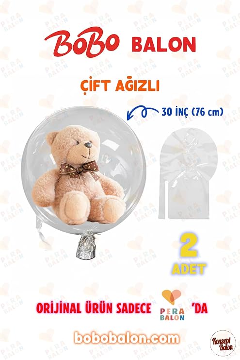 BOBO Balon Çift Ağızlı 30 İnç (76 cm) Dev Şeffaf Esnek - Pera Balon (2'li Paket)