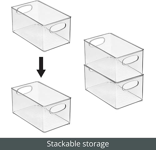 Miniatura 10 de mDesign Organizador de plástico para el hogar, contenedor de almacenamiento con asas para dormitorio, baño, estantes de gabinete, entrada y pasillo,