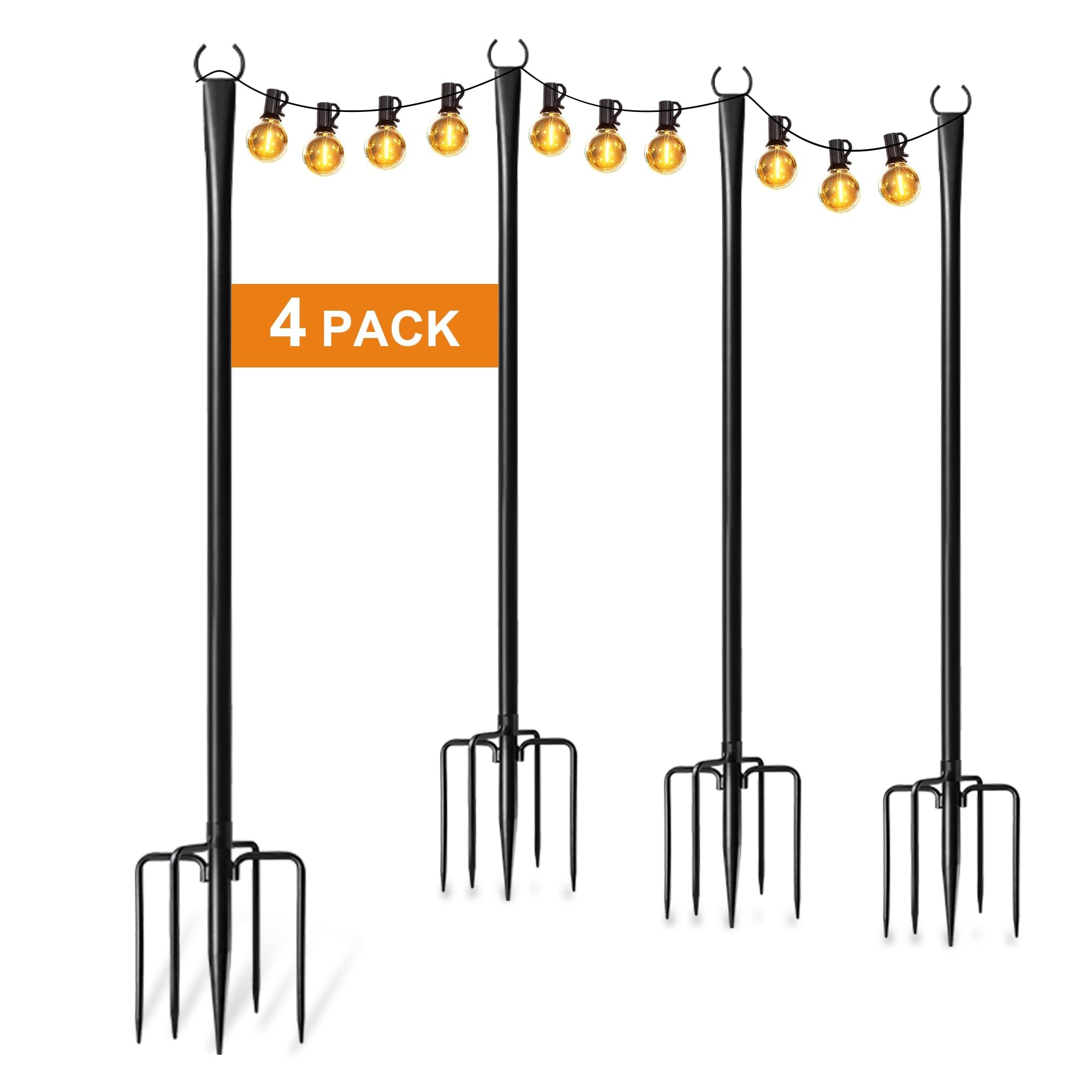 Paquete de 4 postes de luz de cadena de 10 pies para exteriores, poste de luces de metal grueso para colgar al aire libre con tenedor, accesorios de poste colgante de iluminación para decoración de