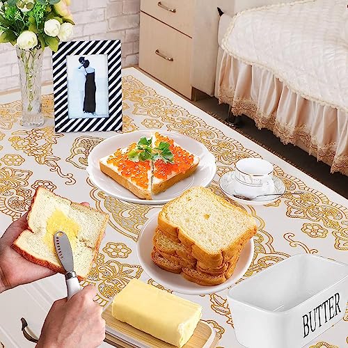 Image of MEETOZ Ceramic Butter Dish with Wooden Lid, Airtight Butter Keeper for Counter or Fridge with Stainless Steel Multipurpose Butter Knife, Butter Container with Double High-Quality Silicone