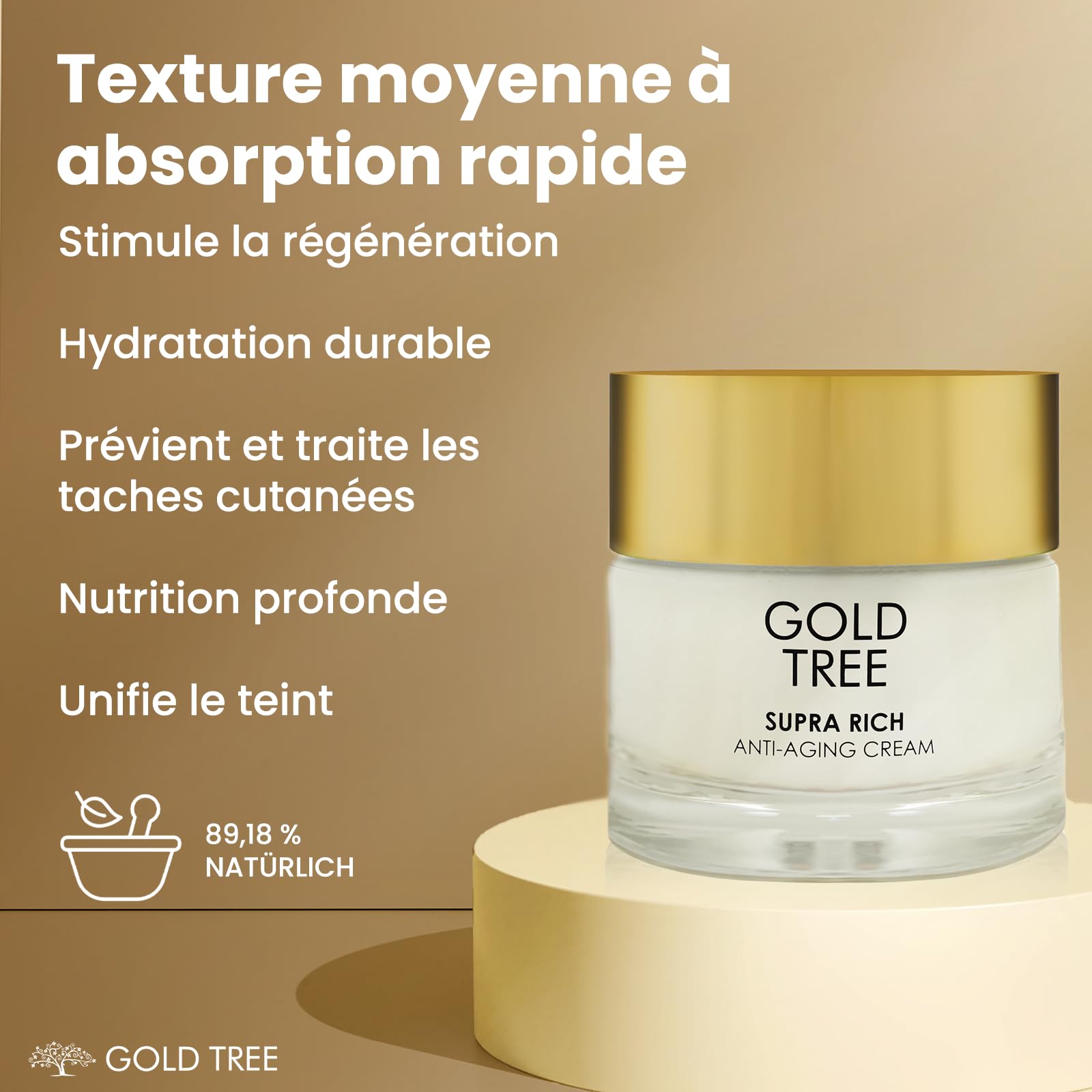 GOLD TREE Crème Anti-Âge à l'Acide Hyaluronique pour une Absorption Rapide 50 ml. Soin du Visage pour Femmes. Crème de Jour et de Nuit pour le Soin de la Peau. Crème Visage Anti-Boutons pour Femmes