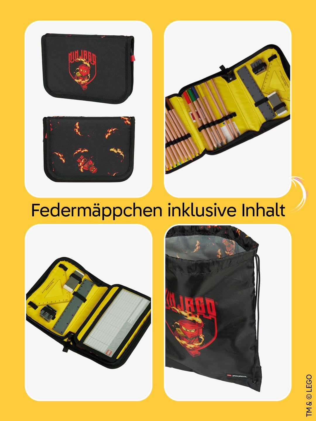 LEGO® NINJAGO® Schulranzen Jungen 1. Klasse Kai – 3-teiliges Easy Light Schulranzen Set mit Rucksack, Federmäppchen Junge & Turnbeutel – leicht & reflektierend