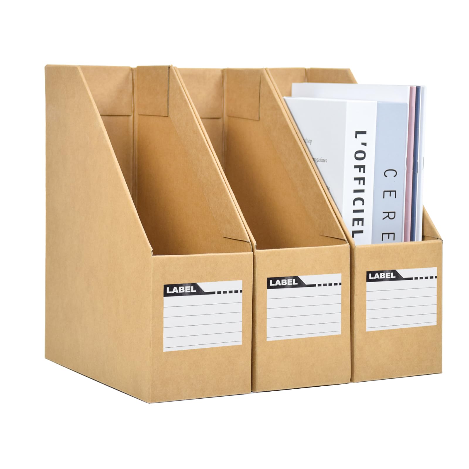 Elezeal 3-Pack Magazine File Holder, Kraft Paper Cardboard