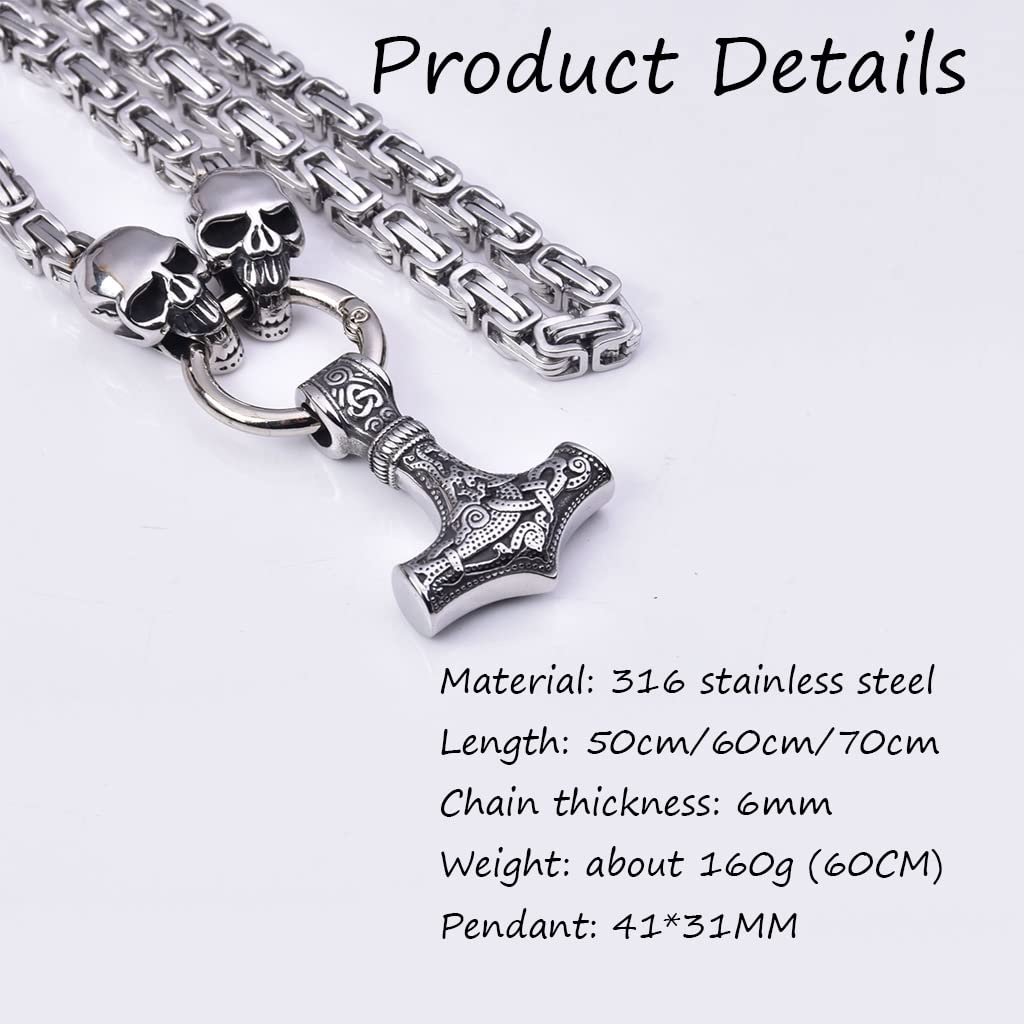 Uomini Mjolnir Collana Norse Gioielli Vichinghi Testa Di Lupo Fenrir Catena Imperatori Bizantini Martello Di Thor Ciondolo Amuleto Un Regalo In Una Scatola Di Legno Valhalla (Color : Style 50, Size - Foto 5
