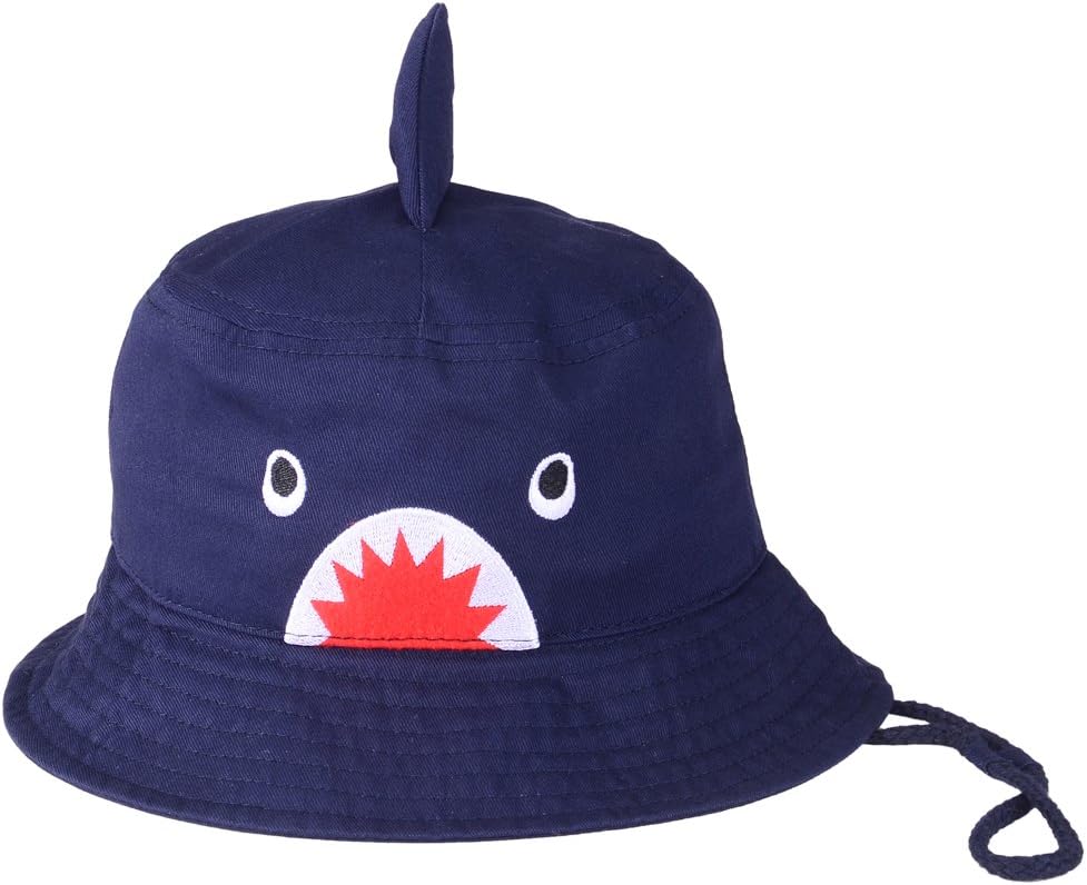 Baby Animals Bucket Hat - Cute Infant Toddler Kids Breathable Sun Protection Hat with Chin Strap for Boys Girls (Dark Blue Shark) 6-12 Months