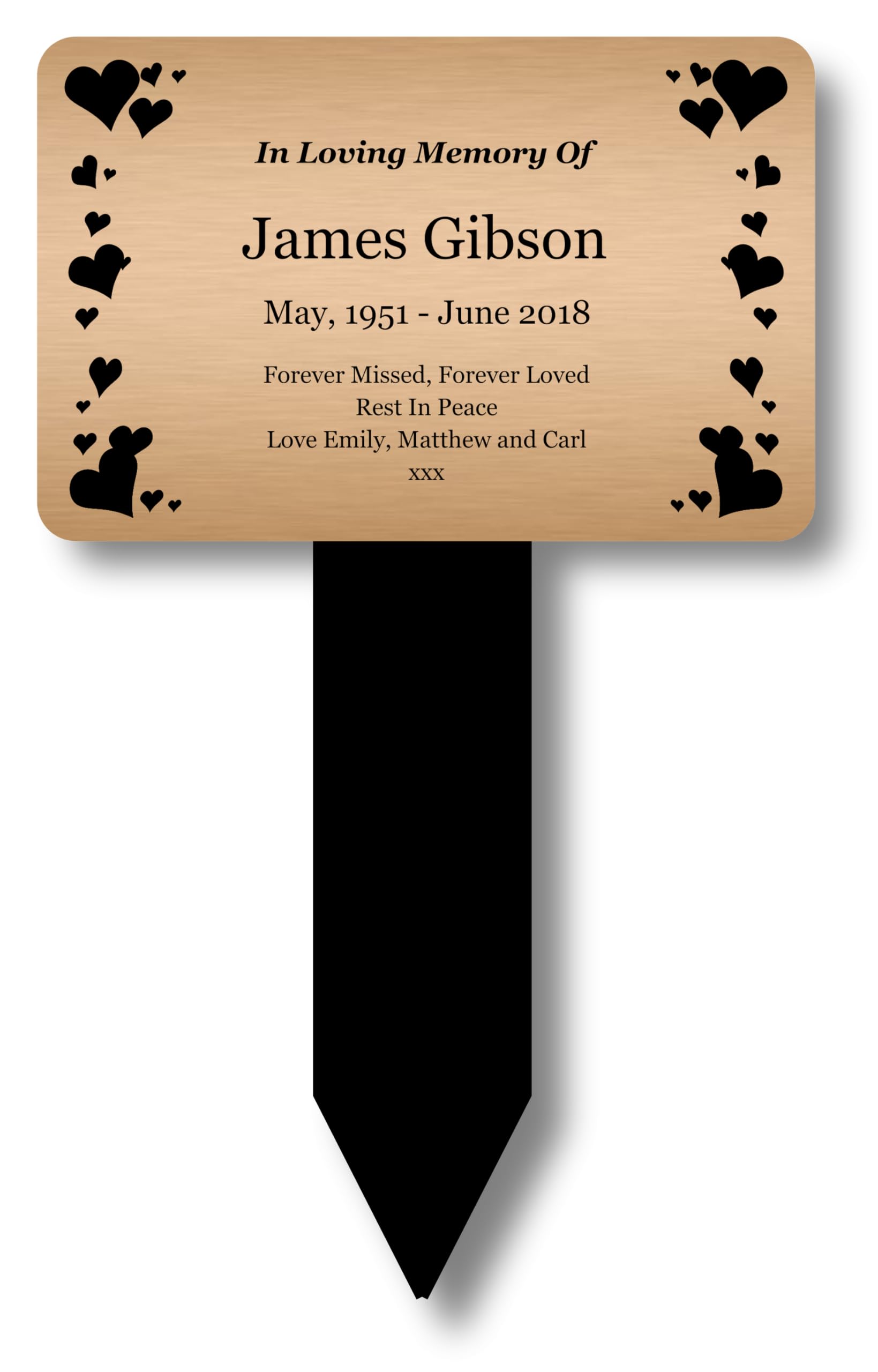 Personalised Memorial Plaque, Ground Stake, Grave Marker | Suitable for Outdoor Use | Ideal as a Grave Marker (Copper)