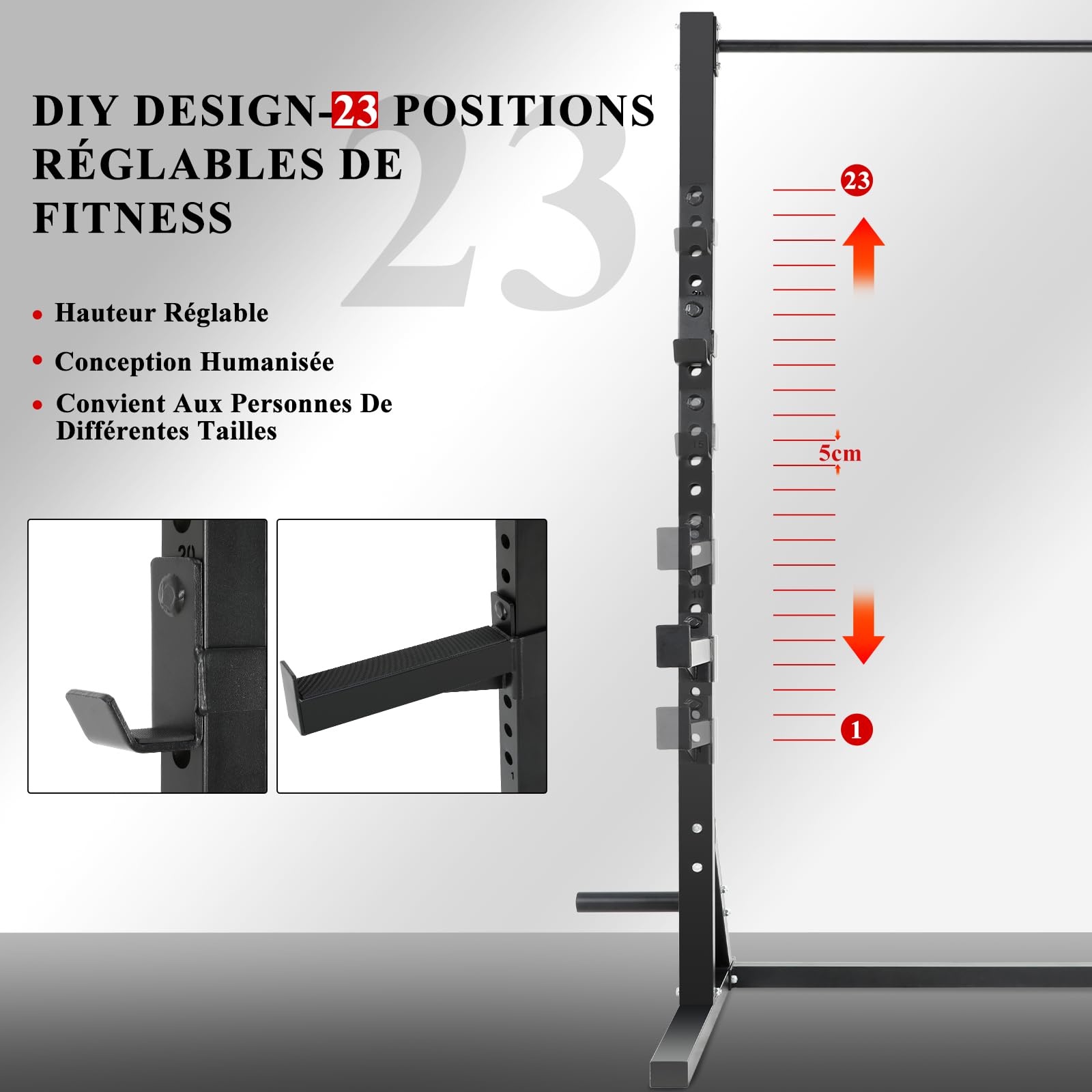 ISE Cage Squat Musculation, Support Barre Musculation Squat Cage, Rack de Squats, Pull Up Rack avec Barre de Traction Stable&Solide, Rack Musculation 23 Positions Réglable, Power Rack Home Gym Noir