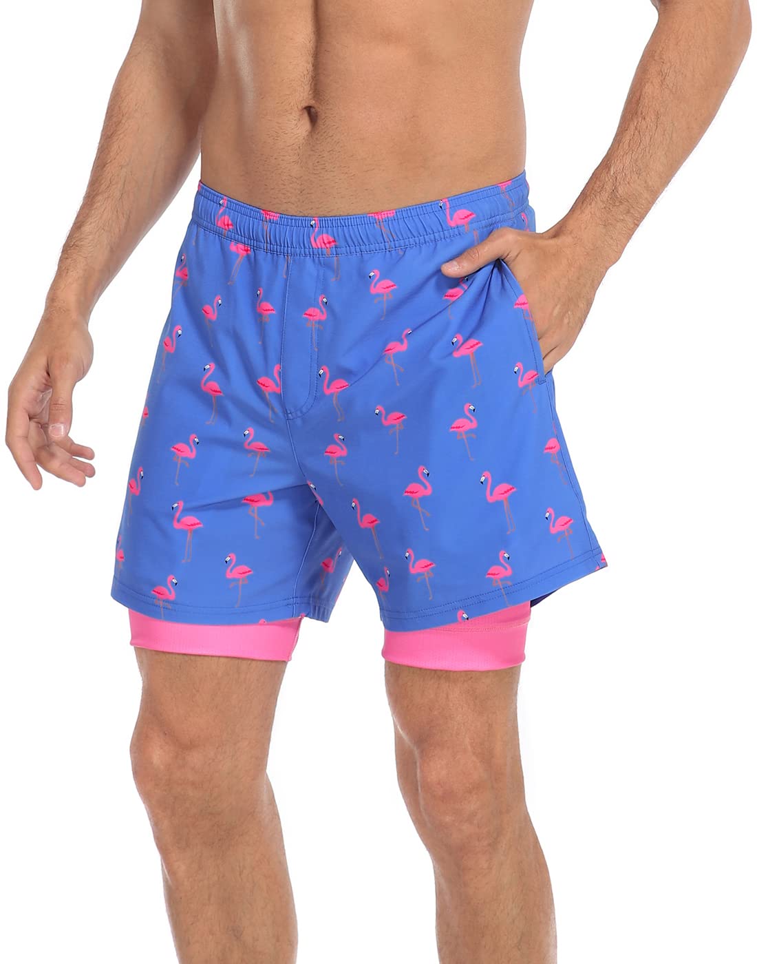 Men's Swim Trunks with Compression Liner 5 Inch Inseam Quick Dry Swim Shorts-image-37