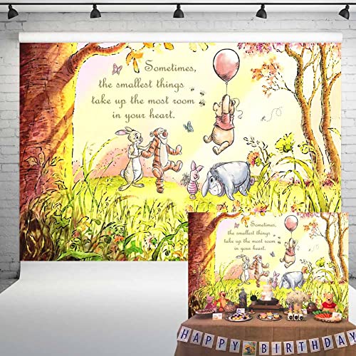 Watercolor Pooh Bear Autumn Backdrop Spring Hundred Acre Wood Background Classic Winnie and Friends Baby Shower Birthday