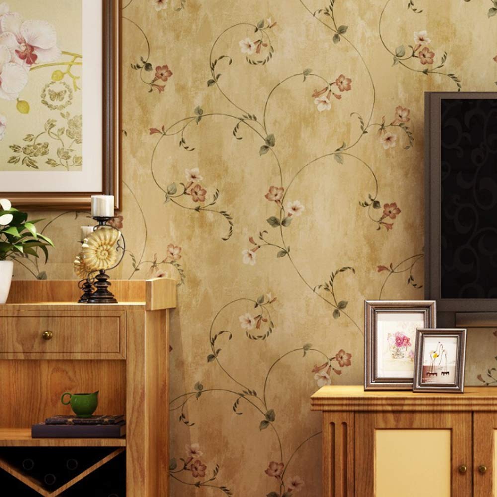 American Country Non-woven Wallpaper Retro Nostalgic Pastoral Flower Pattern Morning Glory Branch Living Room Bedroom Dining Room Sofa TV Background Wall Shop Decoration 1.73'W x 32.8'L Non-Pasted - Image 3