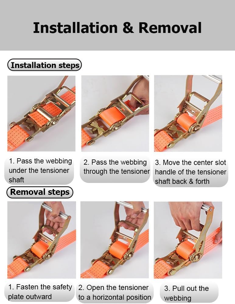 3.3-65.6' Length 2" Width Gray Cargo Straps Ratcheting with Double J Hooks, Lashing Tie Down Straps Load up to 11023 Lbs(5.0m/16.4Ft)
