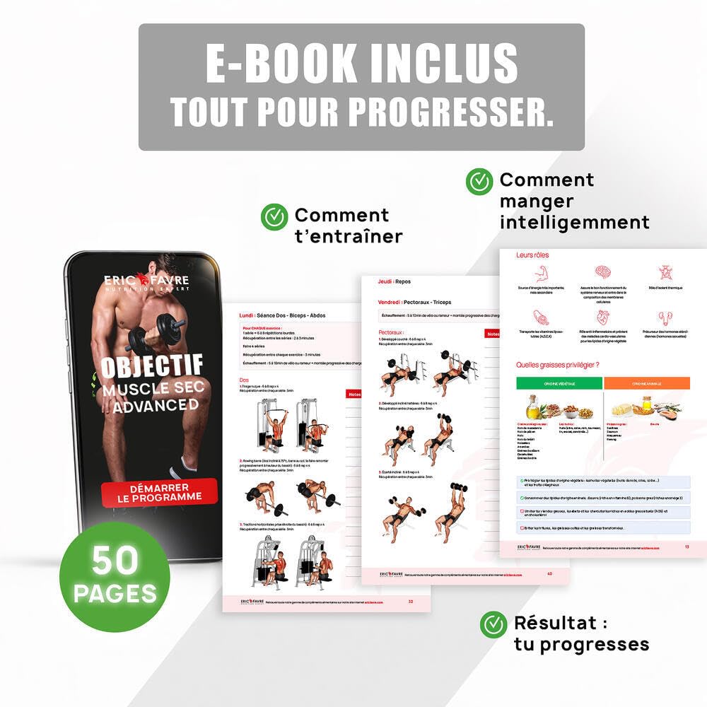 PACK MUSCLE SEC - Kit Advanced, Protéines, Créatine - Iso Zéro 100% Whey + BCAA 8.1.1 ZERO + Créatine ProZero + Turbo Testo + Shaker 400ml - Eric Favre