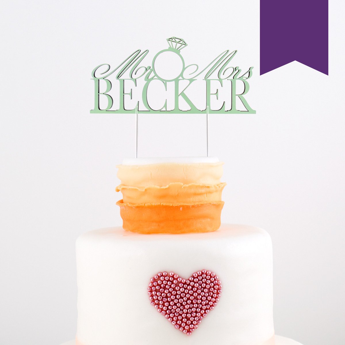 KLEINLAUT individueller Caketopper zur Hochzeit - Mr. & Mrs. mit Diamantring und Eurem Namen - 15cm breit - Wähle eine Farbe - Violett