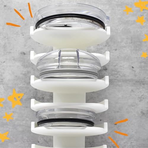 Miniatura 5 de Organizador de tapas para montaje en pared o gabinete, compatible con Yeti Rambler y vasos, organizador de 5 tapas que se adapta a la mayoría de