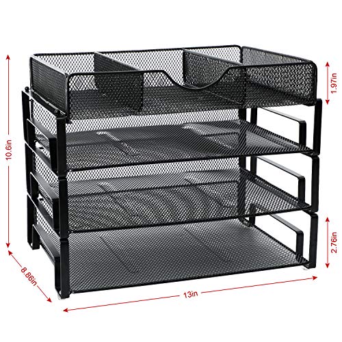 Samstar Stackable Letter Tray, 3 Tier Desk File Organizer Paper Sorter with 1 Extra Drawer Mesh Made,Black - Thumbnail 2