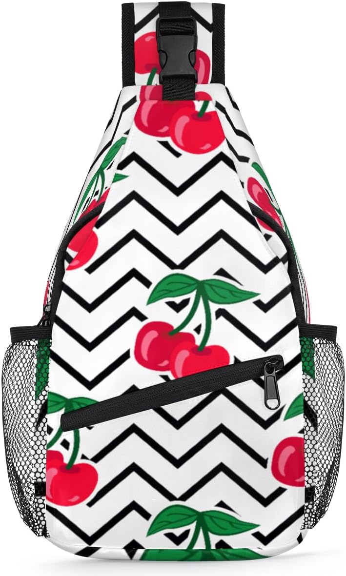 GeMeFvCherry Chevron Pattern Sling Backpack Chest Bag Crossbody Shoulder Bag, Gym Cycling Travel Hiking Daypack for Women Men(Cherry), Cherry Chevron Pattern, 7.9 x 3.5 x 14.2 inches