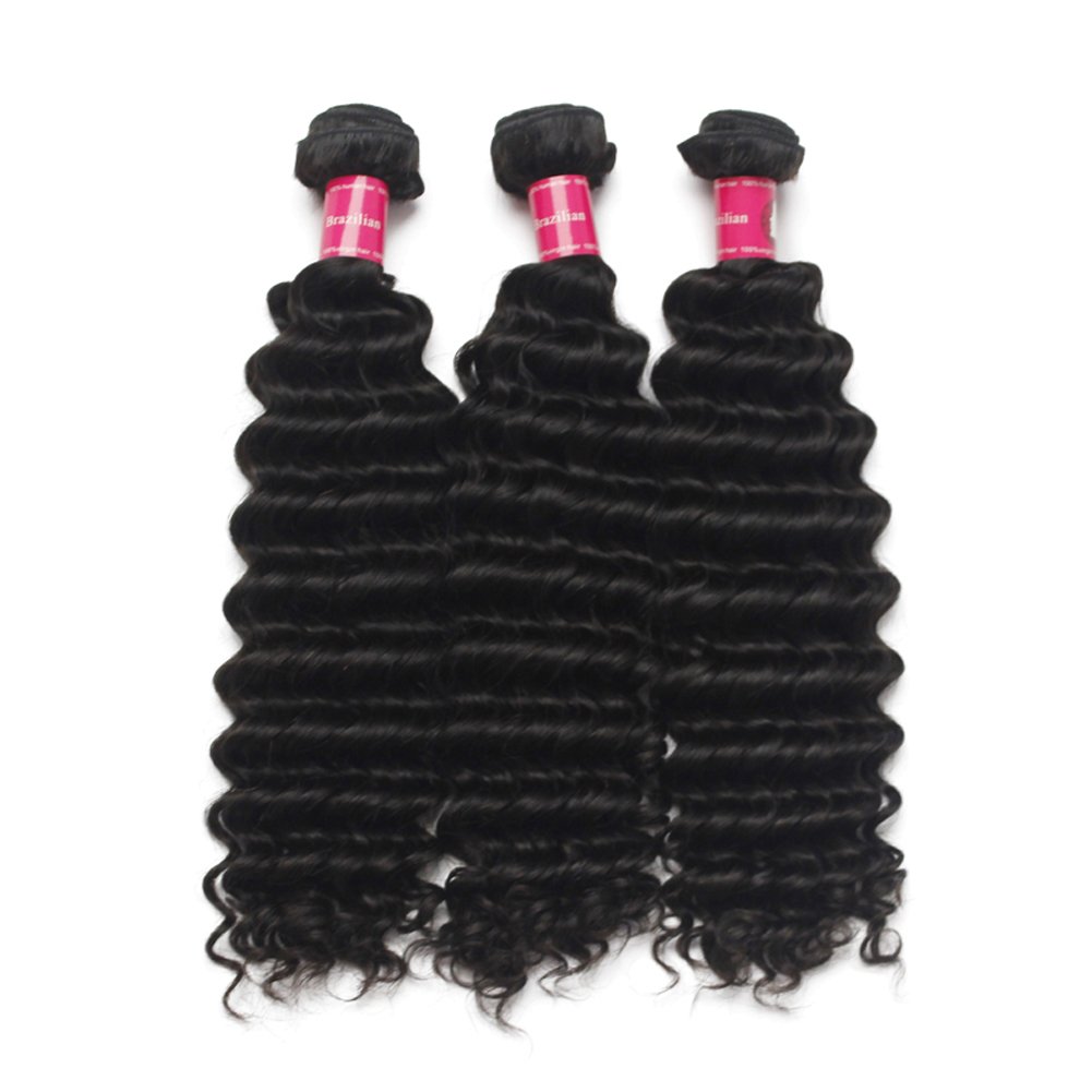 Full Bundle 9A Deep Wavy Hair Brazilian Virgin Human Hair Weaves 3pcs/lots 18 20 22 Inch #1B Black Unprocessed Hair Extensions Free Tangle