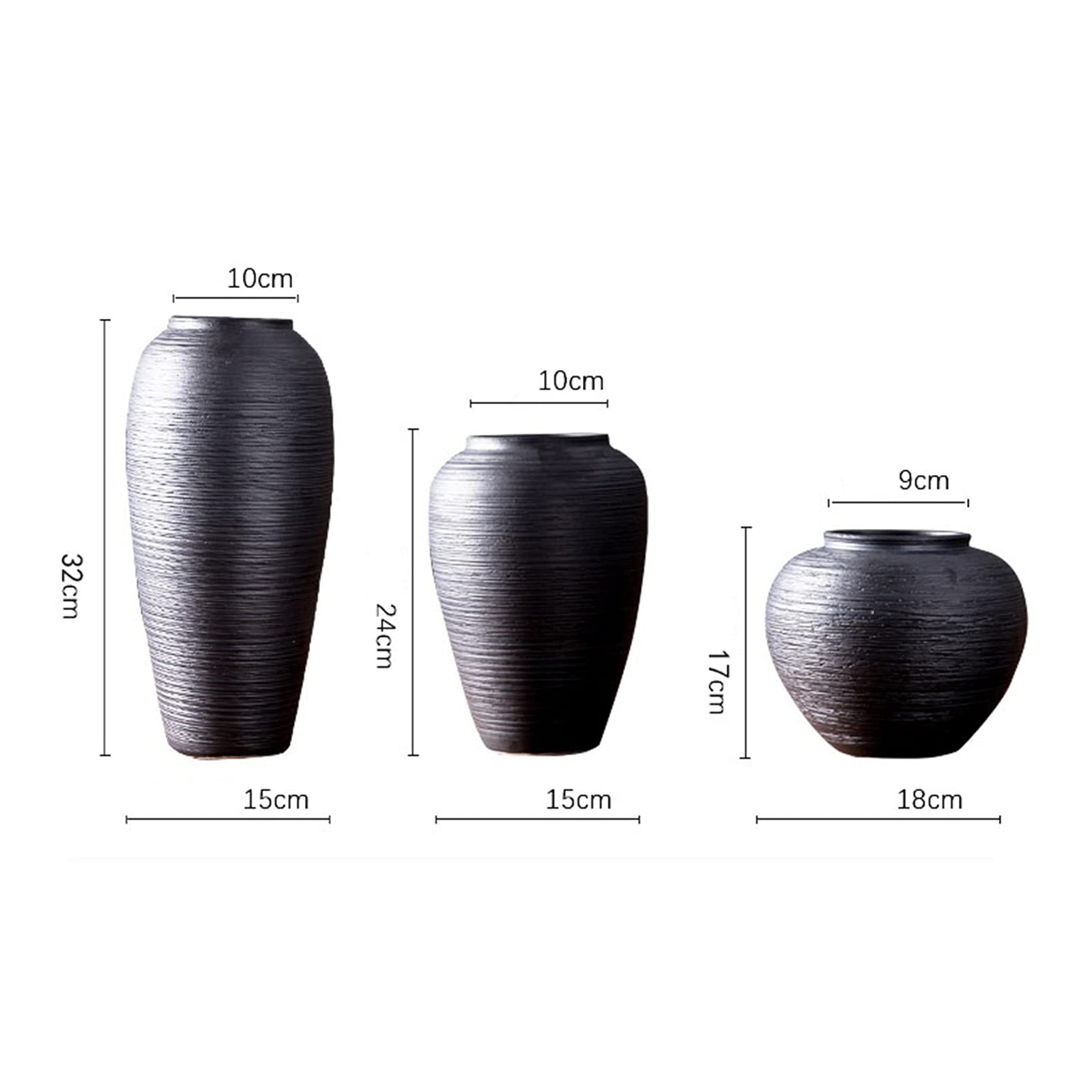 Jarrón Negro, jarrón Grande para el vestíbulo del Hotel, jarrón de cerámica para el Suelo de la Sala de Estar del hogar(Black-15 * 32CM)