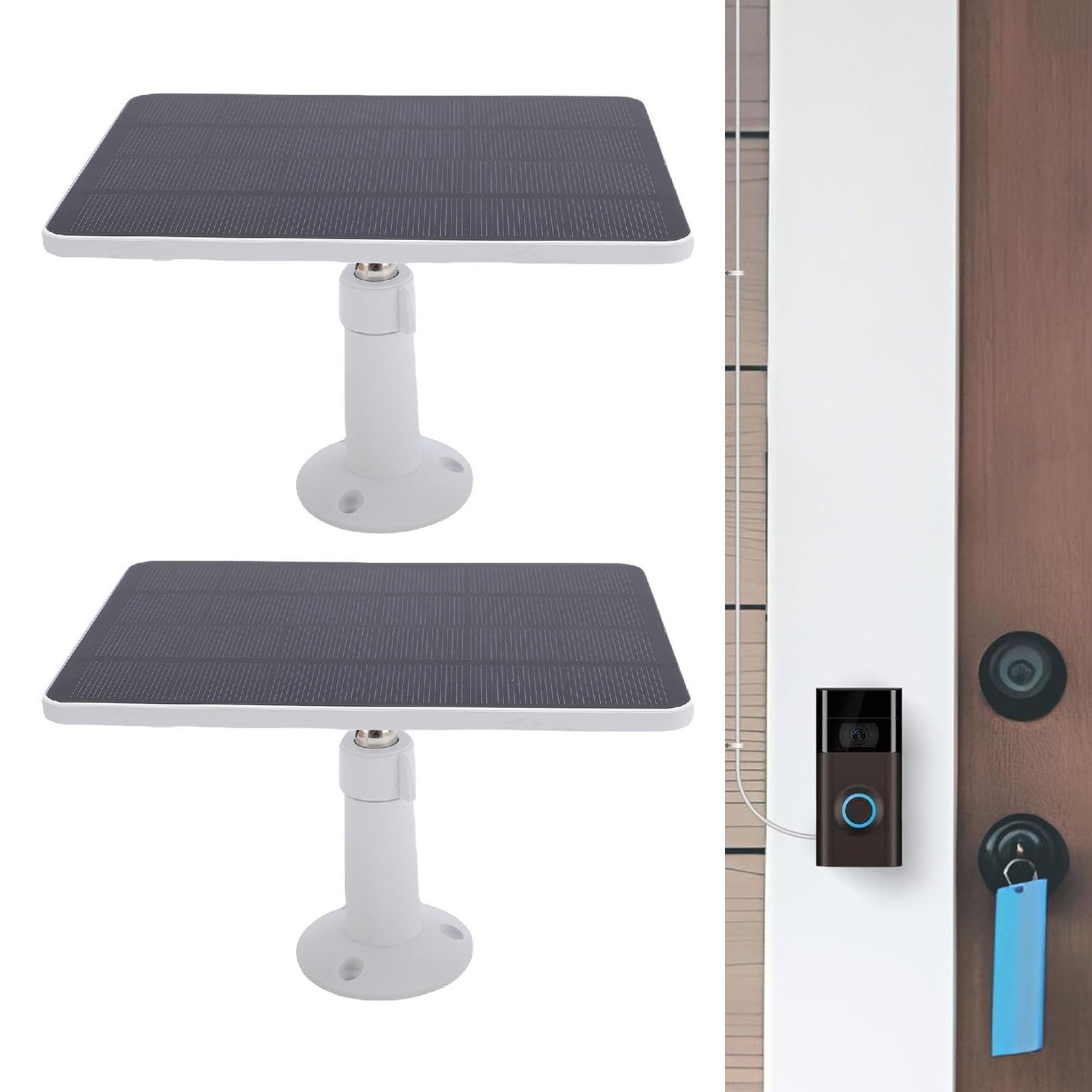 2 Paquete - 10 W Panel Solar Ajustado para el Timbre de la Batería de Anillo, Cargador Solar de Timbre del Anillo, Cable de 9.8 Pies de Largo, Soporte Ajustable de 360 °, a