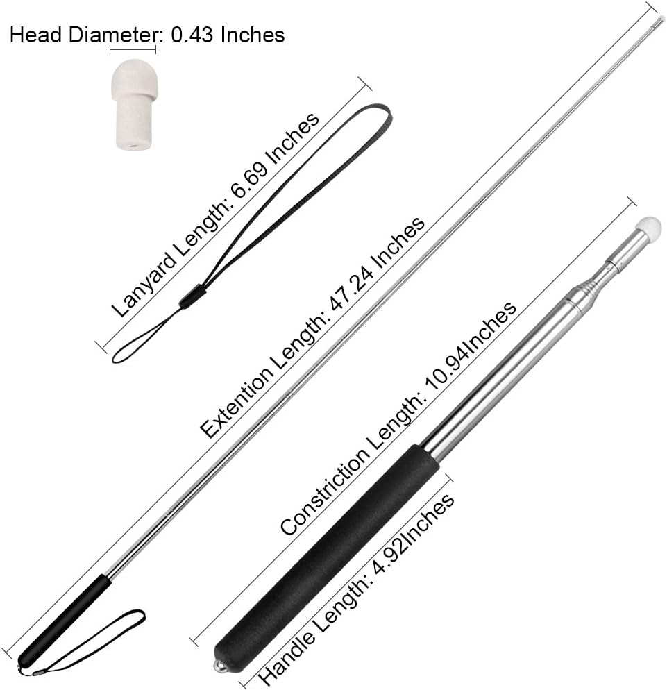 Telescoping Teachers Pointer, BonyTek Retractable Classroom Electronic Whiteboard Presentation Teaching Pointer Stick for Teachers Coach Presenter with A Lanyard & Felt Nib, Extends to 47" - Black : Office Products