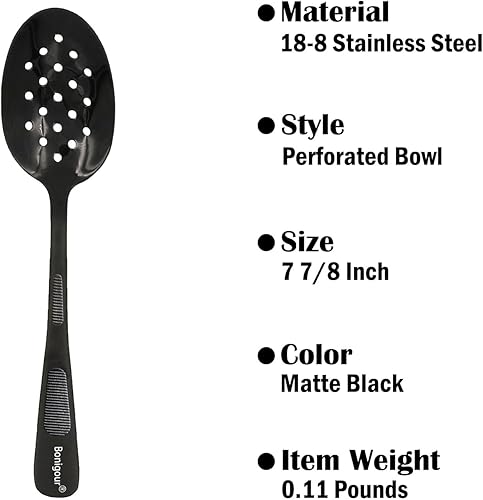 Miniatura 3 de Bonigour Cuenco ranurado culinario de 9 pulgadas, cuchara chapada de acero inoxidable 18-8 (negro, cuenco ranurado - 9 pulgadas)