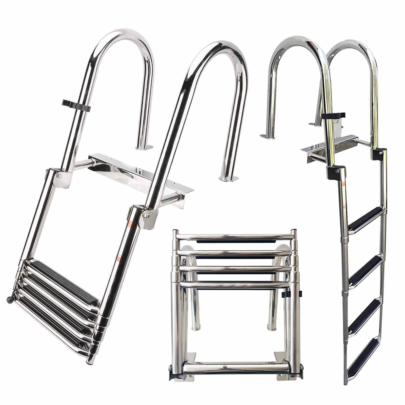 Escalera de Piscina telescópica de 4 escalones para Piscinas enterradas, Escalera de Barco de Entrada Trasera Plegable para pontón, Muelle, Barco de Pesca y Plataforma de baño, Car