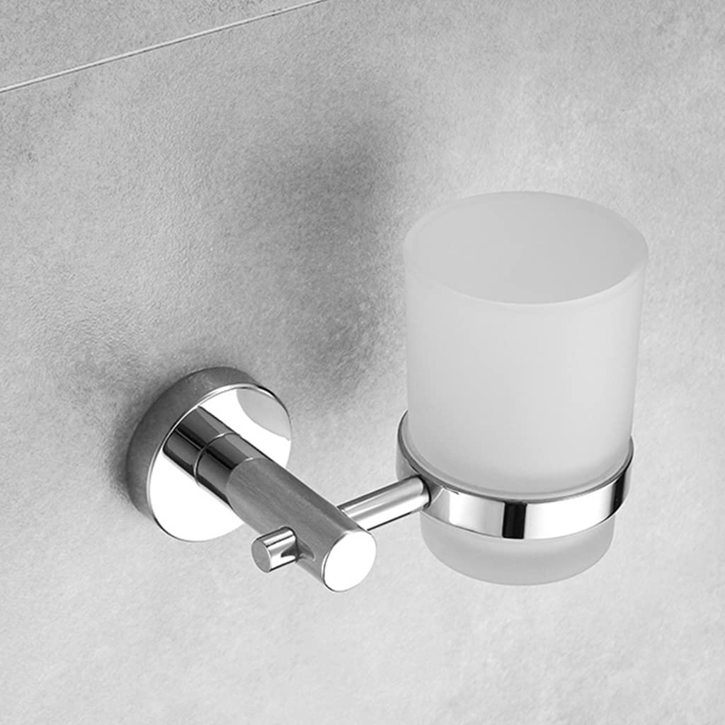 Portaspazzolino da parete con bicchiere in vetro smerigliato, portaspazzolino in acciaio inox, per spazzolini da denti e dentifricio