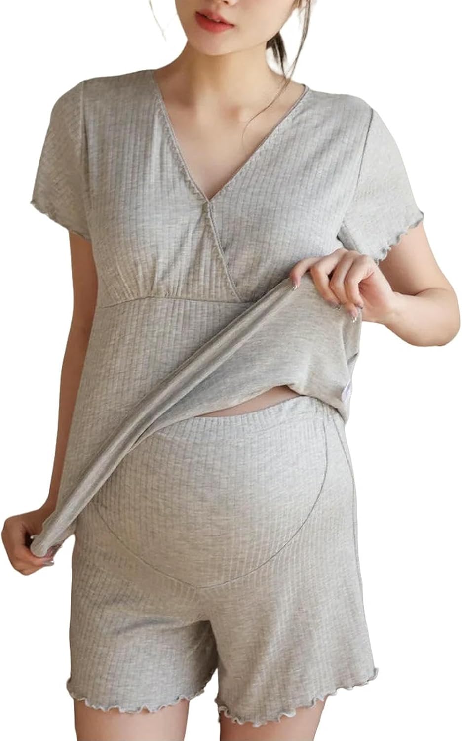 Maternity Delivery Pjs Breastfeeding Clothes Short-Sleeved Summer Maternity Pajamas Suits Women'S Postpartum Homewear