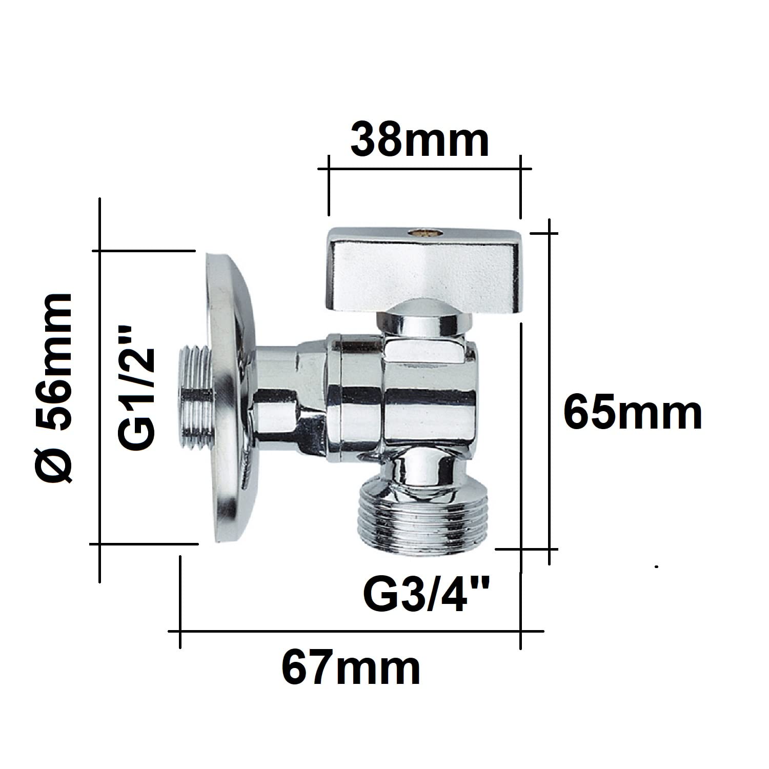 ZENZERO® - RUBINETTO A SFERA in OTTONE - Valvola Ad Angolo - Con Rosetta - Per lavatrice - Attacco 1/2" - Uscita 3/4" - Pezzi 1