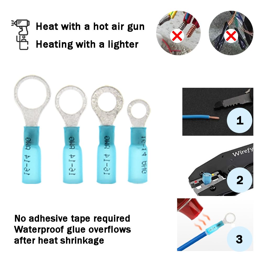 125 Connettori Termorestringenti Geepro - Impermeabili, Per Cavi 22-10GA (50Rosso, 50Blu, 25Giallo) - Foto 8