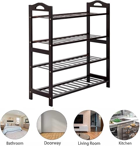 Miniatura 6 de Zapatero para armario, 12 listones, 4 niveles, organizador de zapatos de bambú, estante estrecho para zapatos, estante para zapatos, 16 pares,