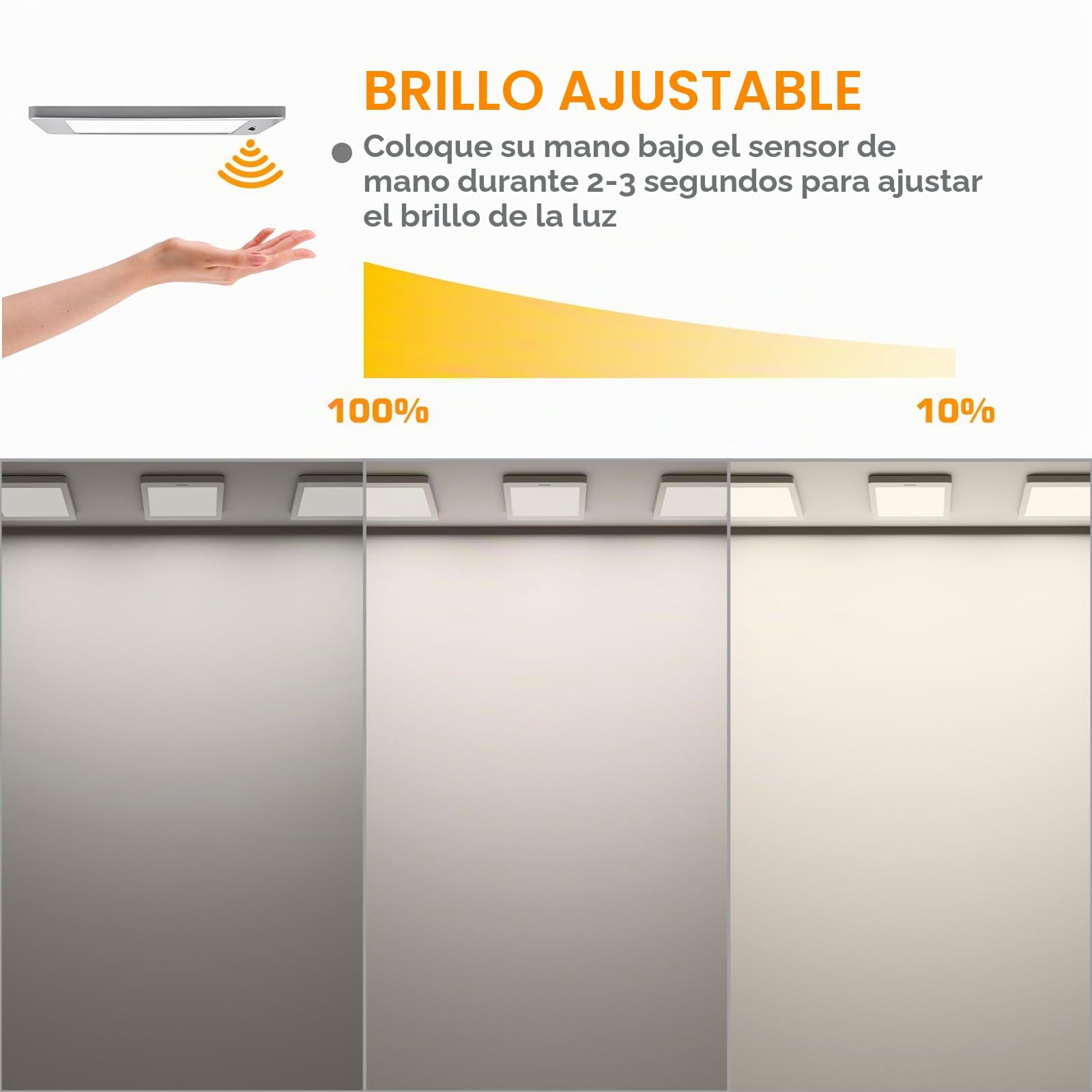 ENUOTEK Lámparas Panel LED Bajo Muebles Cocina 5W 4000K 3 Lámparas | Interruptor Sensor de Mano, Función Atenuación Continua, Luz Blanco Neutro, Armarios Empotrados