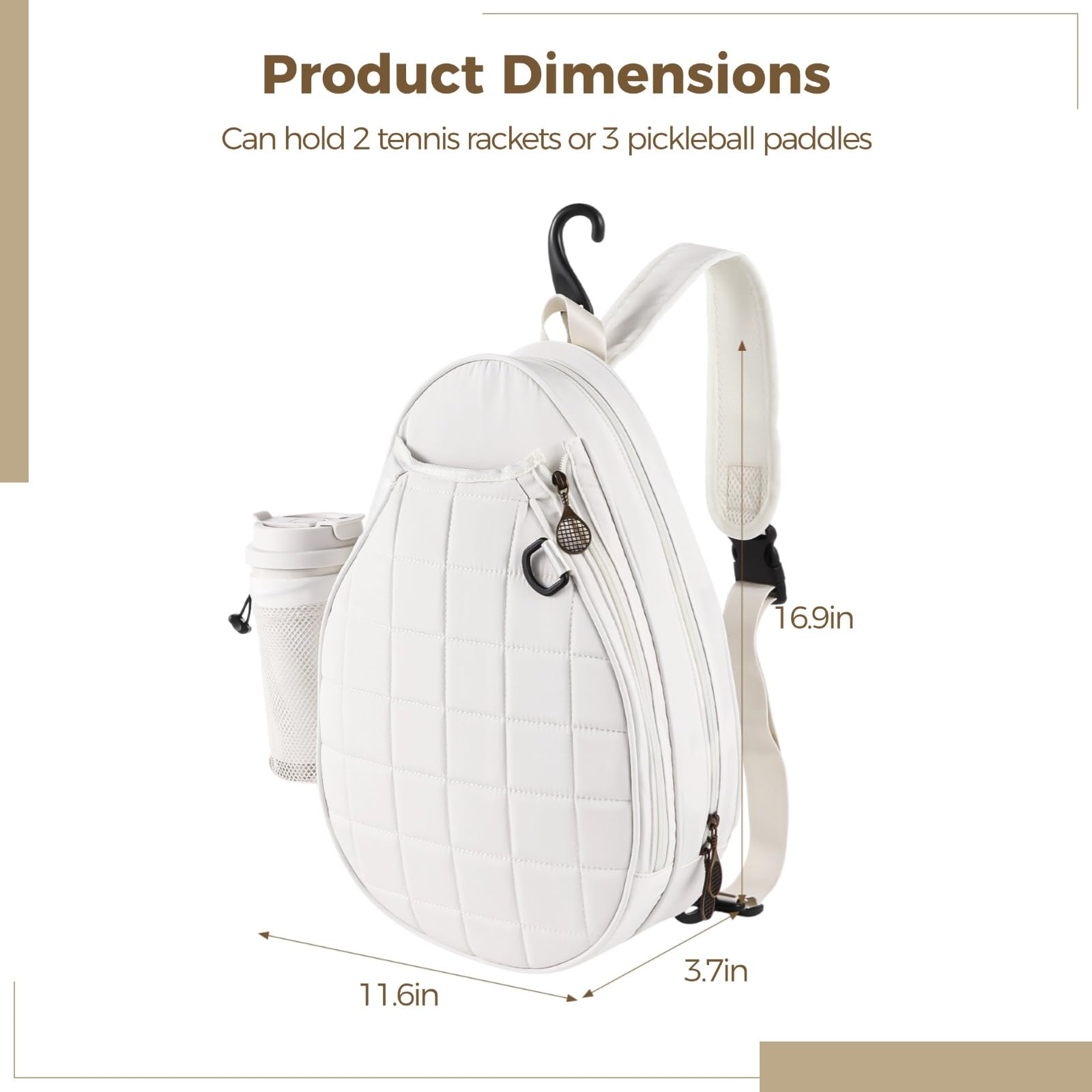 Zaino da tennis per 2 racchette, borsa sportiva impermeabile con design a tracolla, tasche multiple per attrezzi