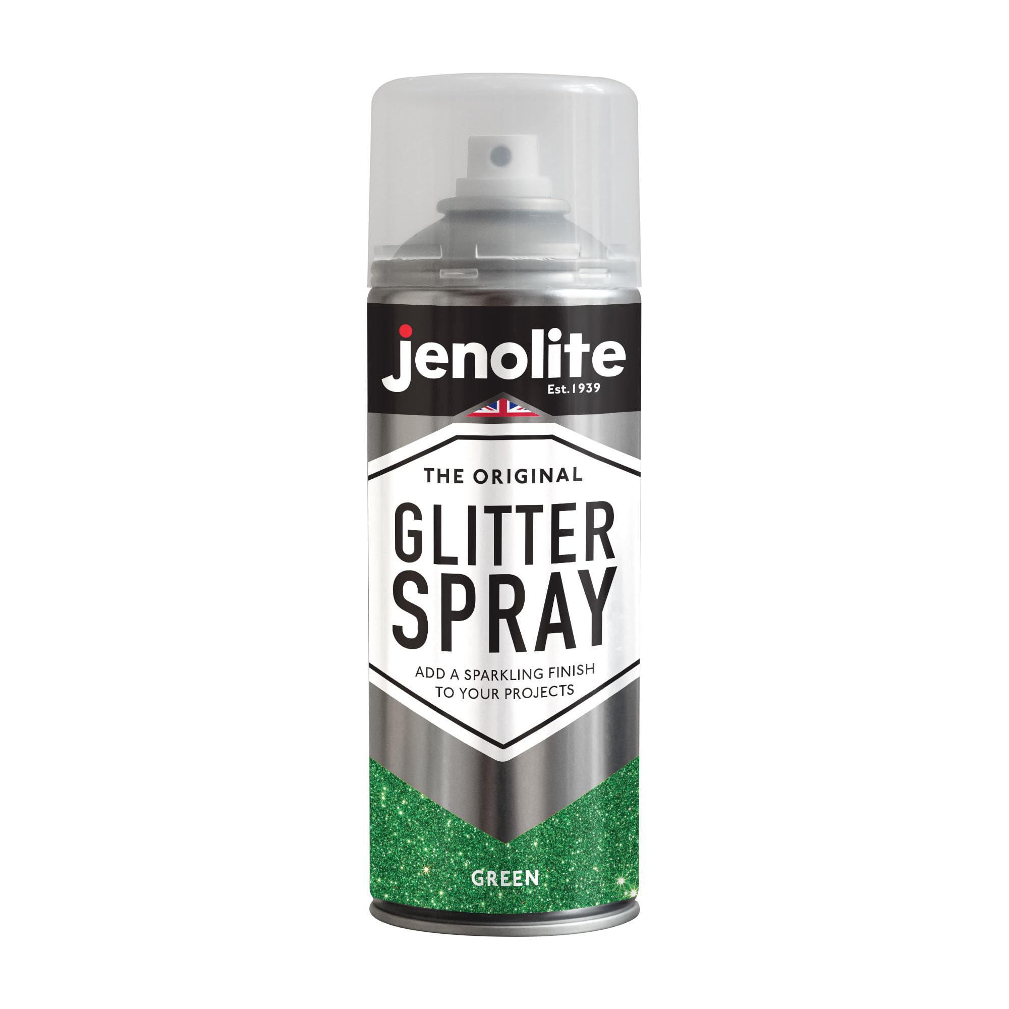 JENOLITE Pintura en aerosol con purpurina | VERDE | Pintura con purpurina de colores | Multisuperficie | Ideal para Marcos de Fotos, Espejos, Adornos y Manualidades | 3 x 400ml