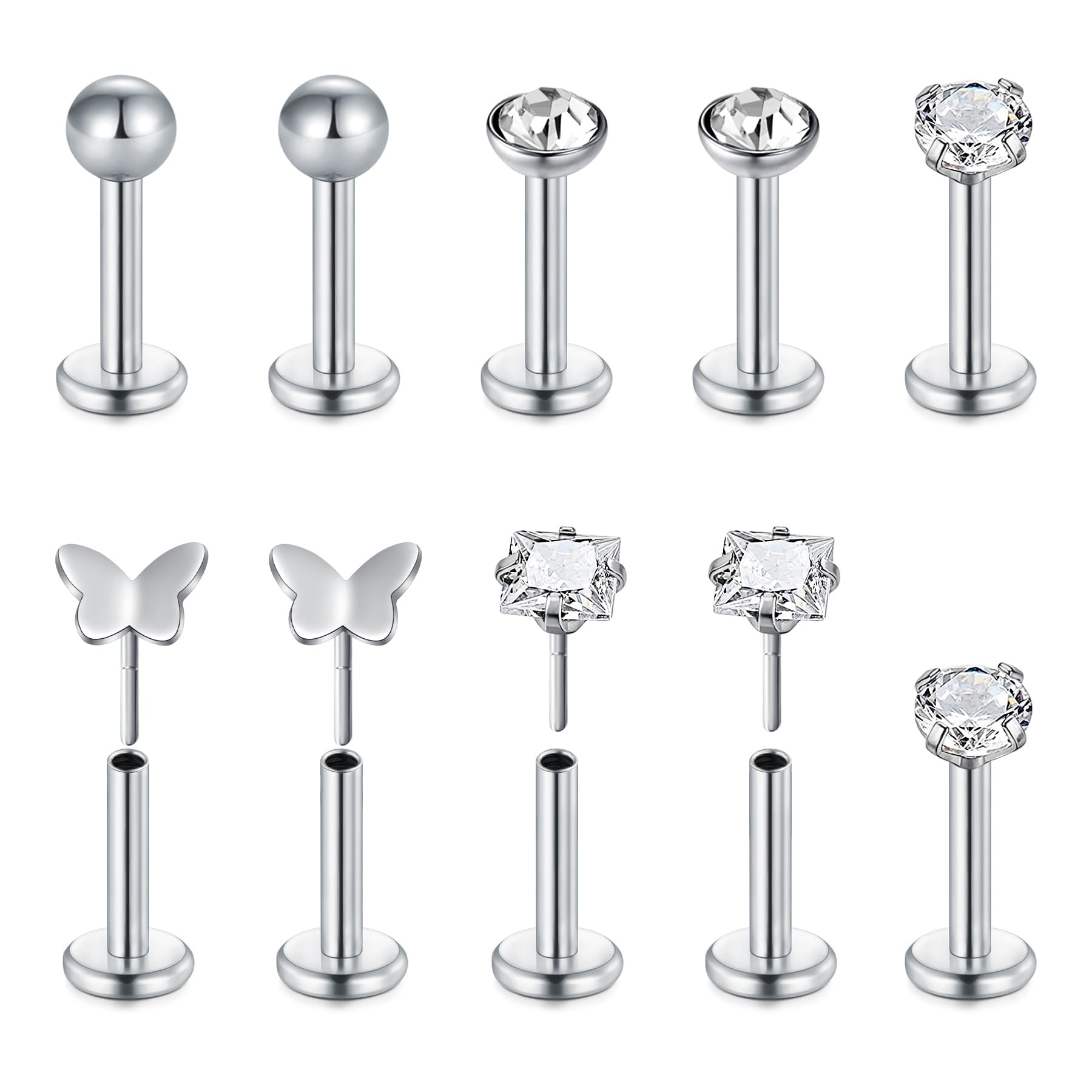 Briana Williams 10pcs 1.2mm 316L Acero Inoxidable Labret Labio Piercing Tragus Helix cartílago Pendiente Barbell Stud, 6-8 mm Longitud de la Barra — view 7