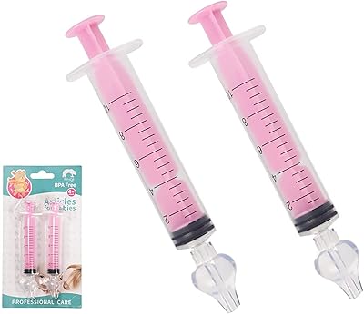 Nasal Irrigation for Baby - Nasal Syringe for Baby - 2PCS Professional Baby Nose Sucker with Cleanable and Reusable Silicone Nasal Suction Tip forIrrigation, Nasal Spray, Nasal Hygiene (Pink)