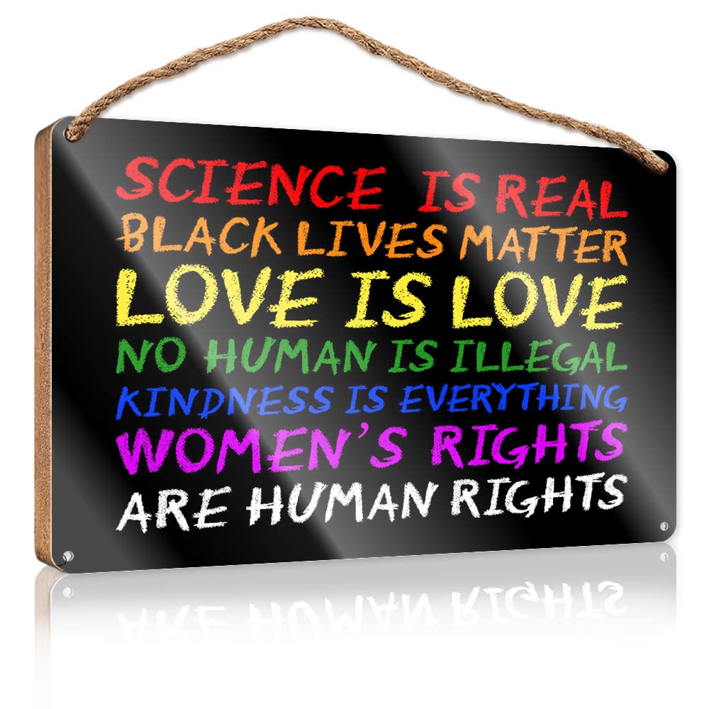 Hanging Plaque Sign Science Is Real Black Lives Matter Blm Love Rainbow Wooden Sign Hanging Wall Signs Decore For Room(15X28CM)