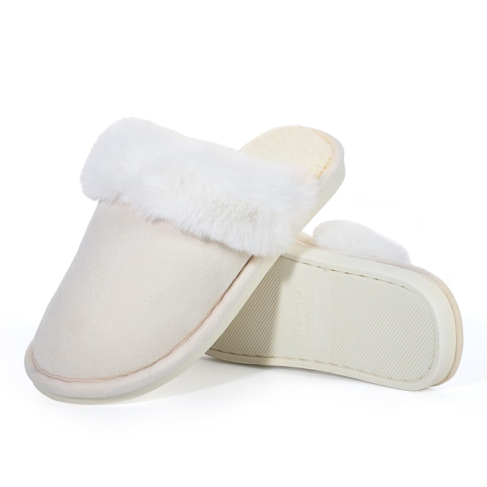 GOKTOW Fuzzy Faux Fur House Slippers for Women Winter Indoor Non-Slip Easy Clean House Slippers