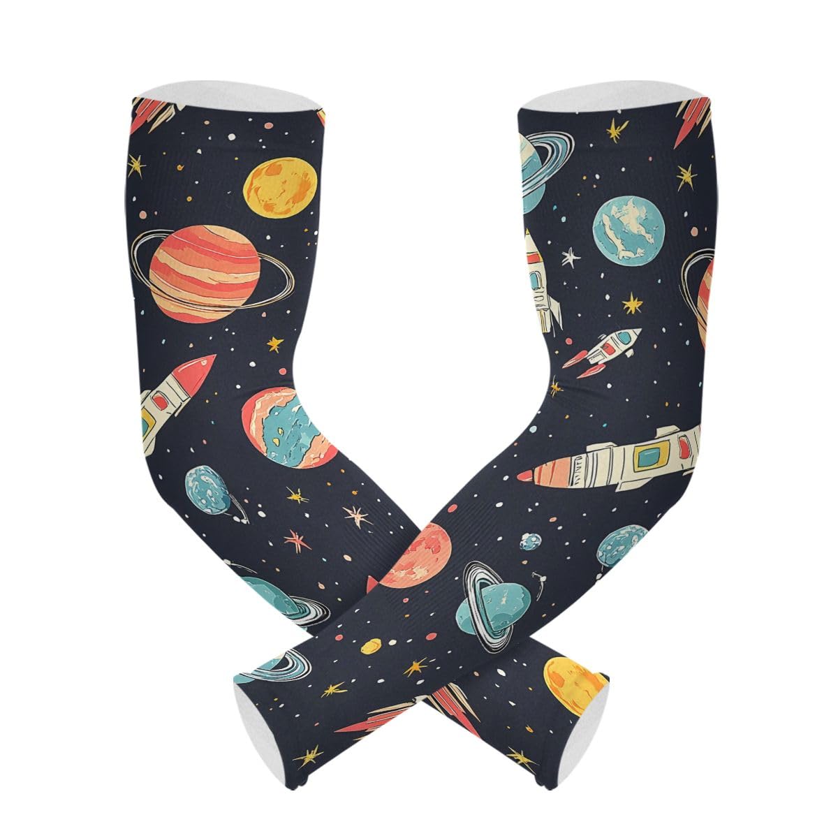 Cooling Arm Sleeves for Men Women UV Sun Protection Arm Covers Star Planet Compression Sleeves Sports Football Golf Cycling